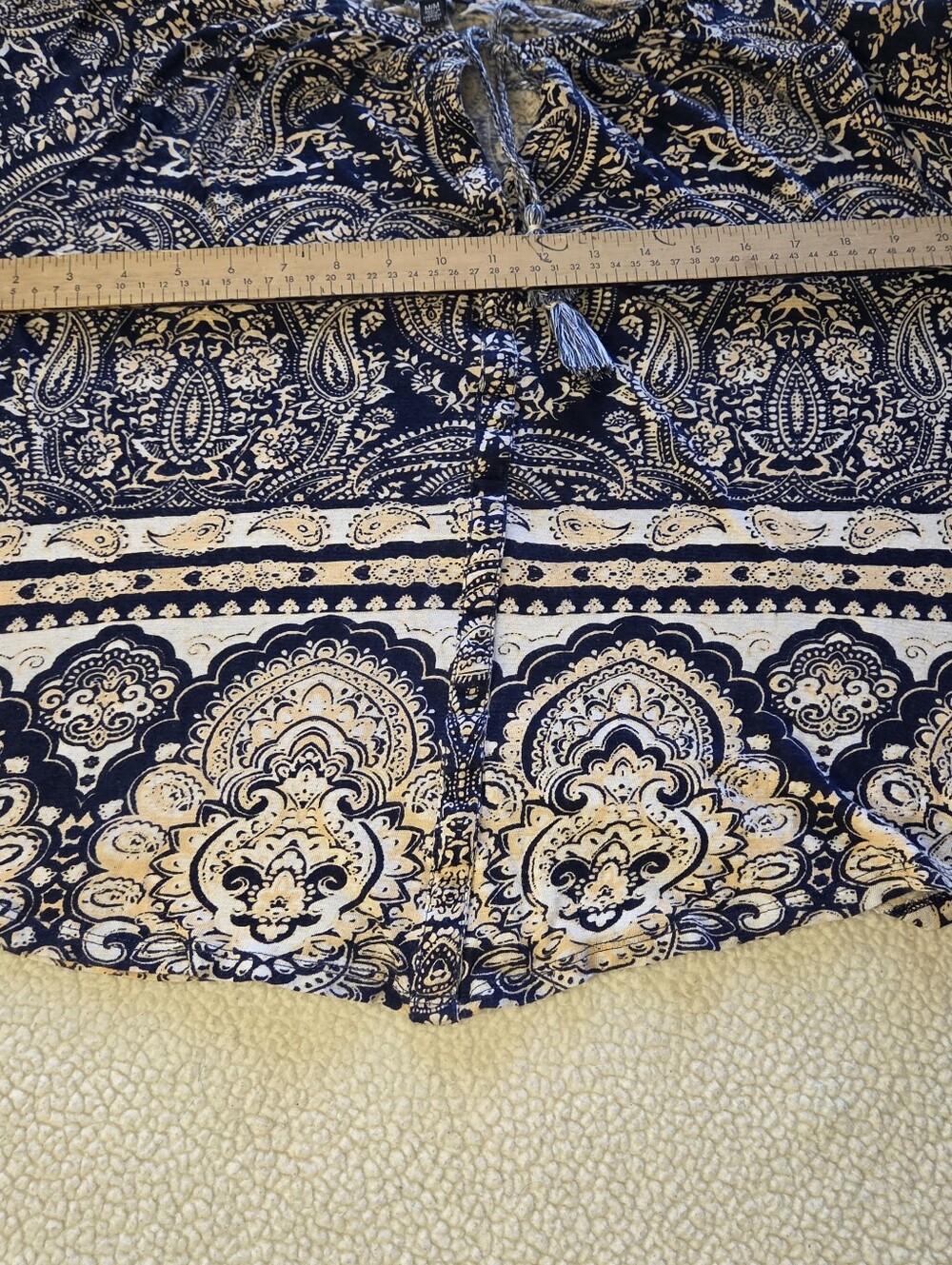 Lucky Brand M Medium Boho Paisley Tie-Neck Peasant Blouse - Navy/Cream - Picture 4 of 7